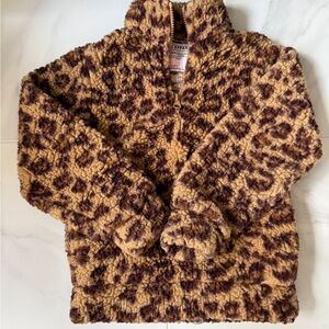 Girls 4T Leopard Print Zipper Fleece Jacket Stylish Cozy Trendy